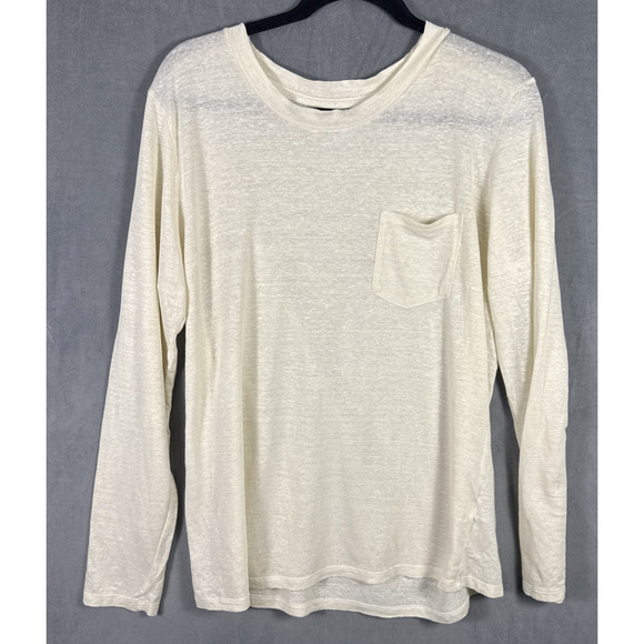 NSF‎ Women's Linen Ivory Long Sleeve Stretch Knit Tee Shirt Top Size Medium - Picture 1 of 5